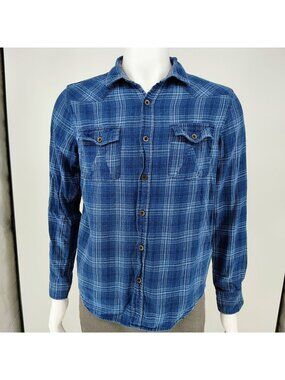 RF Brand MFG Mens Blue Plaid Long Sleeve Button-Up Flannel Shirt (Small)